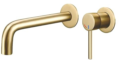 VALAZ Grifo Lavabo Dorado Cepillado Protección PVD Empotrado | Grifo Lavabo Monomando, Apertura en Frío, Agua Fría y Caliente, Ahorro de Agua | Instalación Fácil | Latón, Inoxidable, Serie Selva