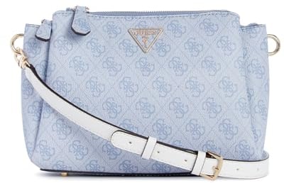 GUESS Damen Noelle Triple Compartment Crossbody, Umhängetasche mit DREI Fächern, Hellblaues Logo