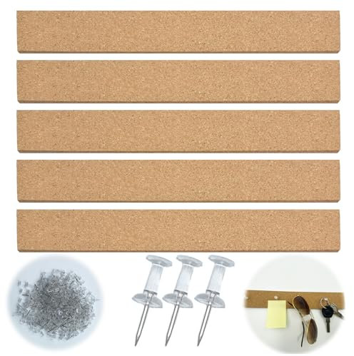5Pcs Bulletin Board Strips Notice Boards for Home Wall Decoration,Self Adhesive Pin Board for Bedrooms,Home Office Memo Notice Cork Board with 50 Push Pins for Notes