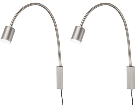meineWunschleuchte 2er SET 2in1 Wandlampen & Bettlampen Silber, Schwanenhals Leselampen