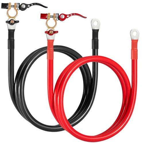 Gedlex 25mm2 Cable Bateria Coche, 100 cm Cable Positivo y Negativo con Terminal, 3AWG Cable Puente Bateria, MAX. 120A, Voltaje Nominal 300V, 12V 24V Cable Inverter para Moto, Camion, Barco, Caravana