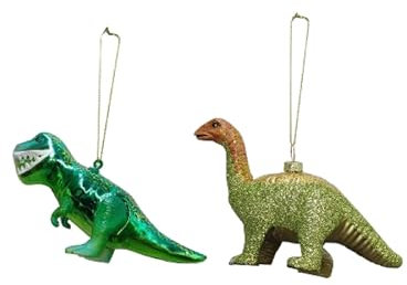 2 Stück Dinosaurier zum Hängen 13-14cm Glas Weihnachtshänger Geschenkanhänger Dekoanhänger Baumhänger