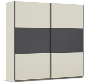 Rauch Möbel Neo, Schwebetürenschrank, Kleiderschrank, Kleiderschränke, Garderobe, Schrank mit Stauraum, 2-türig, Farbe Beige-Grau metallic, Schwarz, 218x210x59cm