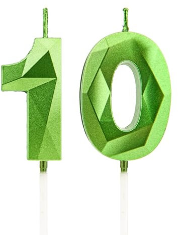Kerzen Geburtstag 10, Grün Zahlenkerzen Geburtstag Deko, Happy Birthday Cake Toppers für Geburtstagsfeier Hochzeiten Firmenjubiläen (Grün, 10)