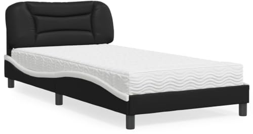 Keyroto Bett 100x200 mit lattenrost und matratze Boxspringbett 100x200 mit matratze Polsterbett Polsterbett 100x200 mit matratze Jugendbett Kunstleder-Schwarz und Weiß-100 x 200 cm