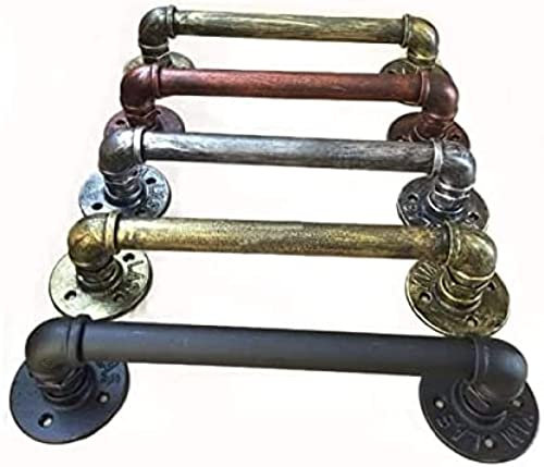 Retro Rustic Rural Vintage Water Iron Pipe Barn Door Pull Grab Towel Bar Handle Antique Red Bronze Silver Copper Black,L30cm(11.81)|Silver