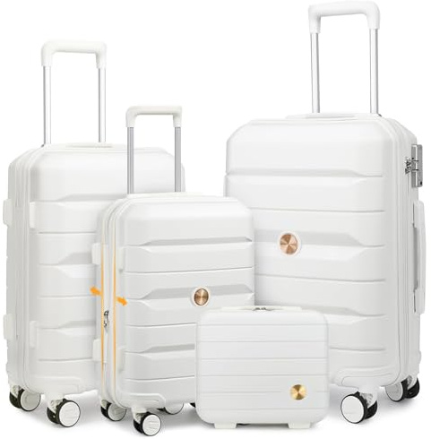 Sea choice Hartschalenkoffer Set 4 Teilig S/M/L/XL Rollkoffer Handgepäck 100% PP Reisekoffer mit 360°Doppel Zwillingsrollen & TSA Schloss(20 Erweiterbar)