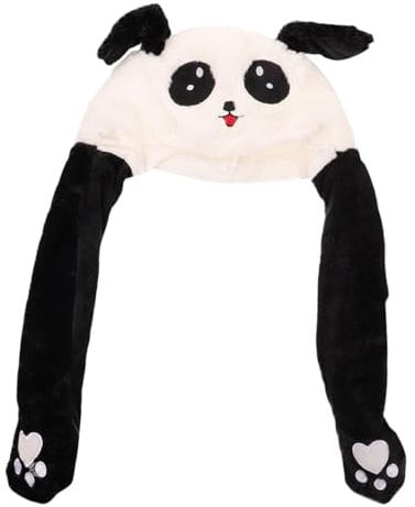 GjnjfdF Panda-Schalmütze, Plüsch-Panda-Mütze, Neuartige Hoodie-Mützen, Gemütliche Plüschtiermütze, leuchtende Tiermütze mit beweglichen Ohren für kaltes Winterwetter