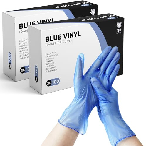 eatasty Disposable Gloves, Size XL, Pack of 200, Blue Vinyl Gloves, Powder Free, Latex Free, Comfortable Fit, Suitable for Food Handling, Cleaning, Hairdressing & Multi-Purpose Use