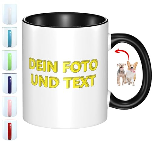 FEICANSEN Personalisable Mug with own photo print Photo Motive Advertising Company mug with logo Customised Gifts (Schwarz)