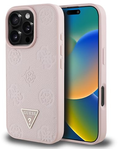 CG MOBILE Guess Grained Hot Stamp Peony Triangle Logo kompatibel mit MagSafe für iPhone 16 Pro Max (Rot)