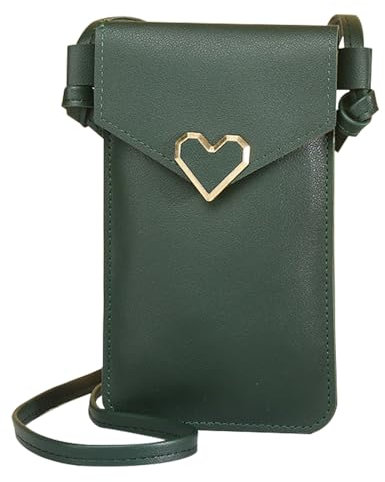 GUSXPPD kleine Handy Umhängetasche Damen, PU Leder Handytasche mit Geldbörse zum Umhängen, Crossbody Schultertasche Handytasche, 55 Zoll Schultergurt für Handy unter 6.5 Zoll (Stil 1-Grün)