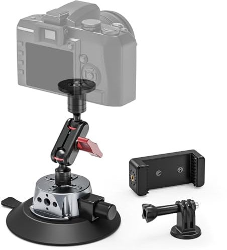 JUBORUI Kamera Saugnapfhalterung mit Kugelkopf Magic Arm, 5.1 /13cm Saugnapf Kamera kompatibel mit ARRI 1/4 & 3/8 Löcher, Auto-Saugnapfhalterung für DSLR /Action Kamera/ Handy Halter