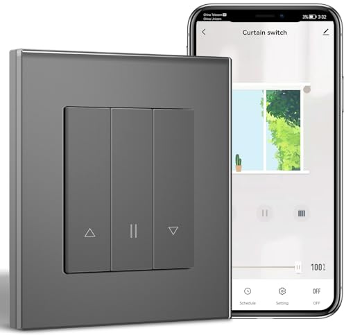 BSEEDLIFE Smart WIFI Rolladenschalter Grau, WLAN Rolladen Zeitschaltuhr, Intelligente Rolladenschalter Unterputz Kompatibel mit Alexa/Google Home/Tuya, Smart Jalousien Schalter Benötigt Nullleiter