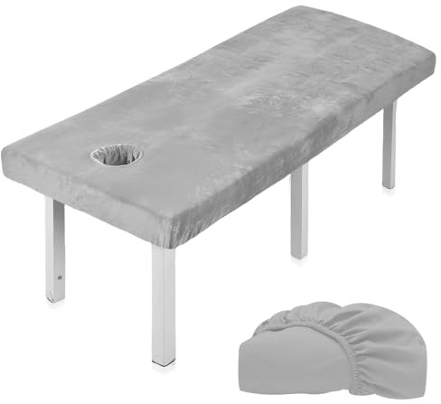 LEKEFETO Bezug für Massageliege mit Loch, Kristallsamt Dick Waschbare Beauty Bettbezug, Massageliege Bezug Waschbar, Spannbezug für Massageliege für Spa, Schönheits (190X80CM,Grau)