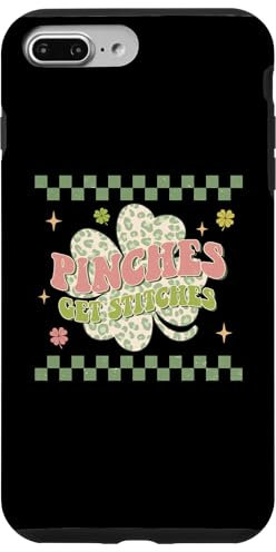 Retro St Patricks Day Pinches Get Stitches Shamrock Funny Case for iPhone 7 Plus/8 Plus