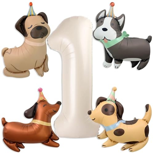 DazzJoy Hund Geburtstagsdeko 1 Jahr Junge,Hund Luftballon 1. Geburtstag Deko,Hunde Ballon 1 Geburtstag Mädchen Junge, Hunde Folienballon für Babyshower, Kindergeburtstag Deko, 1 Jahr Tiere Thema Party
