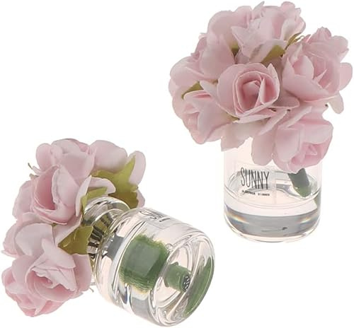 2Pcs Dollhouse Miniature Flowers with Glass Vase, 1:12 Scale, Creating Realistic Dollhouse Scenes and Displays