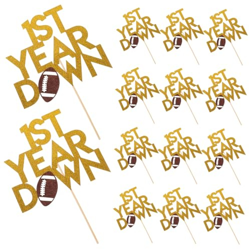 Parliky 20pcs Rugby Ball Cupcake Toppers Football Birthday Cake Picks for Boys Sports Party Shower Decoration Supplies with Reusable Paper Rugby Party Flags