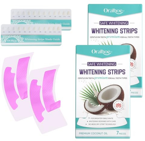 LOLANIUT 7 behandlingar Teeth Whitening Strips, Coconut Mint WhiteningStrips, professionella tandblekningsremsor, emaljsäker & med naturliga ingredienser, Teeth Stain Remover (2 st)