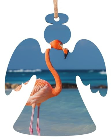 Strand-Flamingo-Weihnachtsschmuck, Holzscheiben zum Basteln, 4 Stile, Holzscheiben, Hängeornament mit Schnur, Weihnachts-Holzornamente für Weihnachtsbaum, Winterferien, Dekoration, 4 Stück