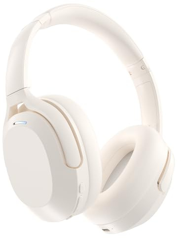 Rebocico Noise Cancelling Headphones Over Ear Wireless Headphones for Home | 120H Playtime, ANC Built in Microphone, Bluetooth 5.3, Rich Deep Bass, Clear Calls, Fast Charging, All Day Comfort (Beige)