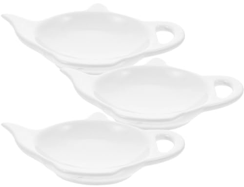 Piattino Porta Bustine di Tè in Ceramica 3 Pezzi Bianco | Forma Teiera, Semplice e Decorativo, per Bustine Usate, Dessert e Margarina, Pratico per Casa