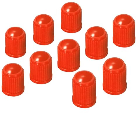 10 Ventilkappen aus Kunststoff (rot) mit Gummi-Dichtring | millionenfach bewährtes Design | für Pkw-, Motorrad- und große Fahrradventile (Schrader-Ventile)
