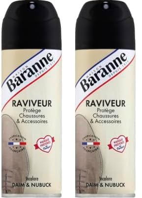 Baranne Aérosol Raviveur Daim Incolore | Protège, Ravive et Imperméabilise | Tous coloris | Chaussures et Accessoires Cuir | Nubuck | 200 mL (Lot de 2)