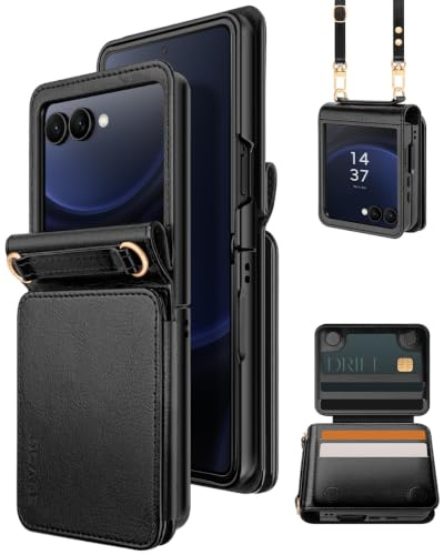 OCASE Étui Portefeuille pour Samsung Galaxy Z Flip 8 Noir | Coque à Rabat, Housse en Cuir PU, Blocage RFID, 4 Fentes pour Cartes, 2 Lanières Amovibles, Protection Antichoc