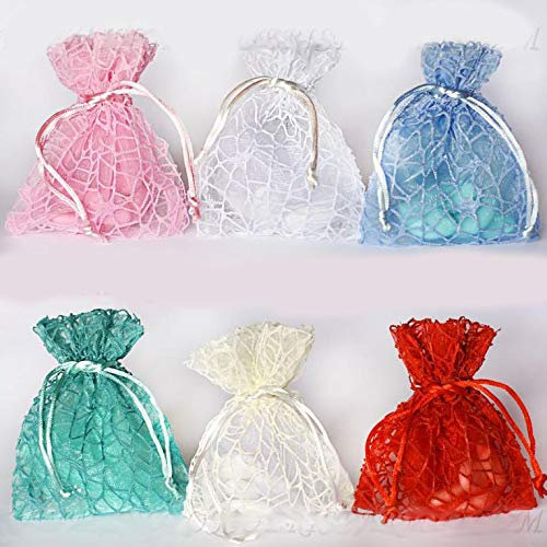 Sacchetto per confetti in doppio tessuto, in tulle ed esterno rete rosa con laccetti per chiusura - Bomboniere fai da te matrimonio,nascita,battesimo,comunione,cresima,anniversario