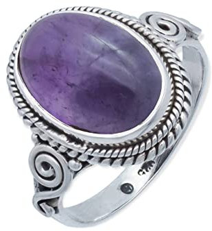 mantraroma Anello da donna in argento con pietra preziosa ametista viola insolita e giocosa