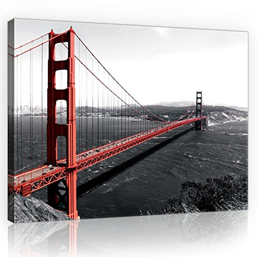 Forwall Leinwand Bilder - Golden Gate Bridge USA Panorama - 80x60 cm | Leinwandbilder, Bild auf leinwand, Wandbild XXL groß Wandbilder für Wohnzimmer Schlafzimmer Wohnzimmerbilder