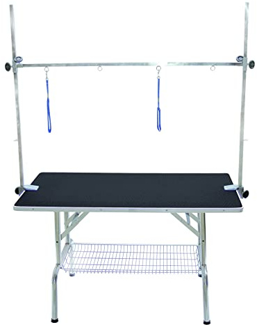Phoenix Table Pliante Potence Double Plateau Etagère pour Chien Bas Gris 110 X 60 X 66 cm