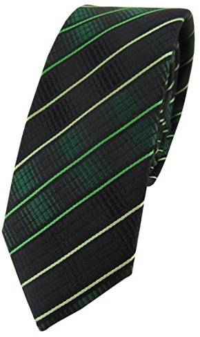 TigerTie schmale Designer Seidenkrawatte in grün moosgrün schwarz gestreift - Krawatte 100% Seide