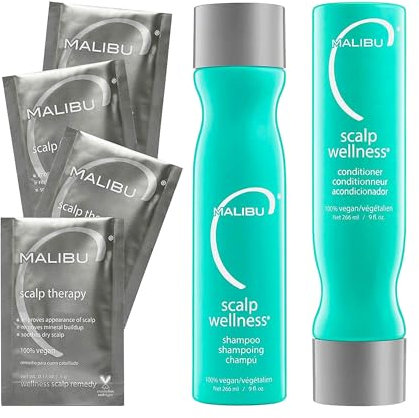 Malibu C Kopfhaut/Scalp Wellness Kollektion (Shampoo 266ml + Conditioner 266ml + Color Lock Maske 4 x 5 g), 100% VEGAN
