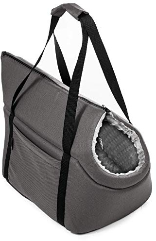 BOUTIQUE ZOO Hundetasche, Welpentasche - Grau/(Plüschstoff mit Noppen), S bis 5 kg - Tragetasche für kleinen und mittleren Hund, Welpen, Katze