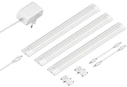 ledscom.de LED Unterbau-Leuchte SIRIS weiß matt, flach, 30cm, je 368lm, warm-weiß, 3er Set