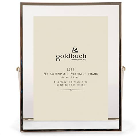 goldbuch Bilderrahmen Loft aus Metall, Rahmen mit Aufsteller, Portraitrahmen für 1 Bild/Foto im 13x18 cm Format, Metallbilderrahmen ca. 19 x 23 x 1 cm, Frame Silber (96 0383)