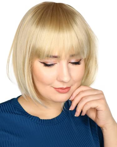 Prettyland Damen hell-blonde matte natürliche glatte kurzhaar kurze Perücke BOB Pony Frisur Alltag Wig C096