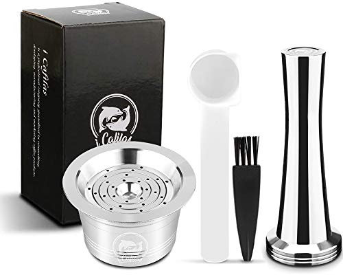 i Cafilas Wiederbefüllbare Kaffeekapsel aus Edelstahl Wiederverwendbare Refill-Kapsel Kaffeefilter für Tchibo Cafissimo Classic Espresso kaffeekapseln (Kaffeekapsel+Kaffee-Tamper)