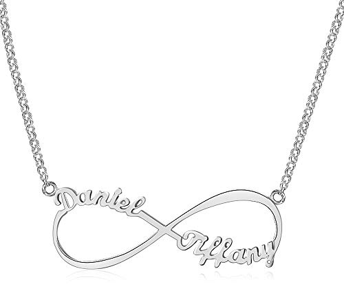 Bo&Pao Infinity Namenskette 925 Sterling Silber mit Zwei/DREI/Vier Wunschnamen, Individuelle Unendlichkeit Halskette Silber/Rosegold/Gold mit Namen