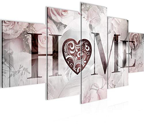 Runa Art Bild Wohnzimmer Home Vintage 5 Teilig Rosen Herz Grau Wandbilder auf Vlies Leinwand 031553c