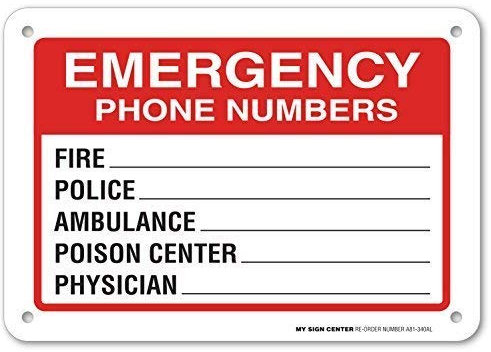 Lotusworld Panneau d'avertissement d'urgence numéro de téléphone - Plaque en métal - Plaque en aluminium - 20,3 x 30,5 cm - Pour intérieur et extérieur