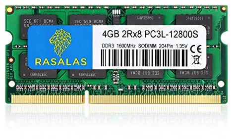 Rasalas 4GB DDR3 PC3-12800 DDR3 1600MHz SODIMM Arbeitsspeicher PC3L 12800S DDR3 1600 2Rx8 1.35V CL11 Notebook RAM Speicher Modules für Intel AMD und Mac Computer