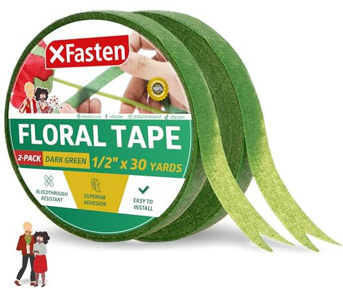 XFasten Lot de 2 rubans adhésifs floraux larges pour bouquet, 1/2, Vert foncé
