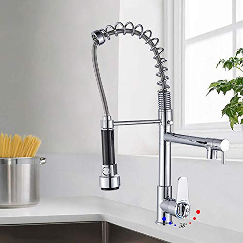 Chongyang Robinet De Cuisine Thermostatique À Rotation À 360 Degrés Chromé Robinet À Bec Pivotant À Double Jet Robinets À Ressort Robinetterie De Lavabo