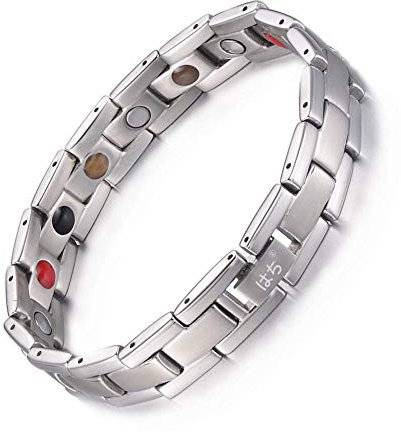 はち Titan Magnetarmband Herren 5 Element Starke Magnete 3500Gauss Magnetisches Armband Germanium Damen mit Einstellungswerkzeug und Geschenkbox (Silber)
