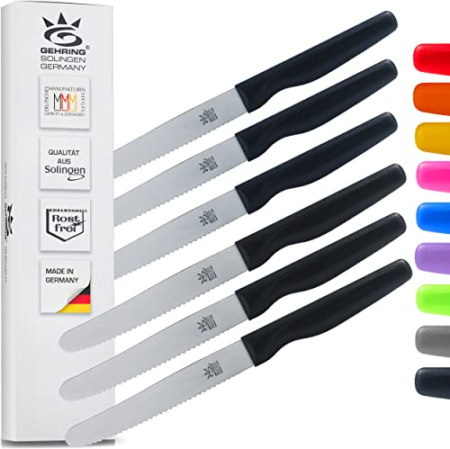 SOLINGEN| Frühstücksmesser Konfigurator- Wellenschliff, rostfreier Edelstahl | Made in Germany, eisgehärtete & scharfe Brötchenmesser & Brotzeitmesser | Serie Wave (SCHWARZ6X)