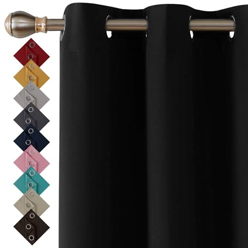 Blackout Curtains for Bedroom Windows (Black, 66 x 72 Drop Inch 2 Panels) | Thermal Insulated Window Treatment Blackout Ring Top Eyelet Curtains & Drapes for Living Room Windows